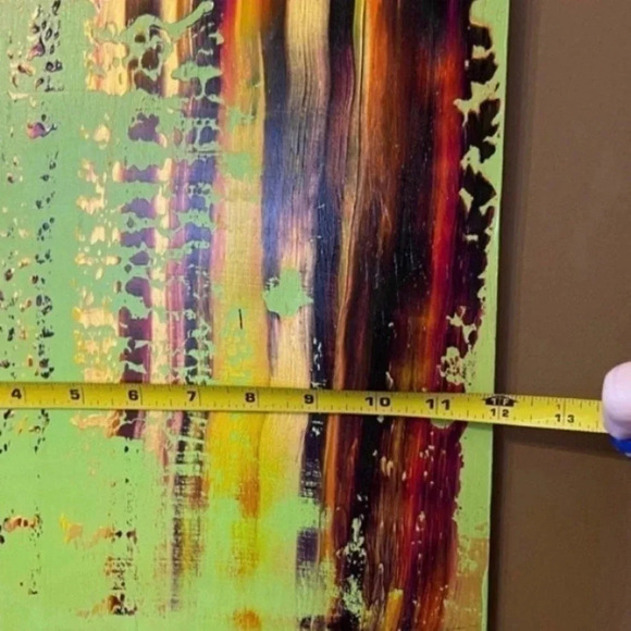 Original Acrylic Painting Reclaimed Wood Green Copper Jungle Safari Signed - Picture 7 of 11